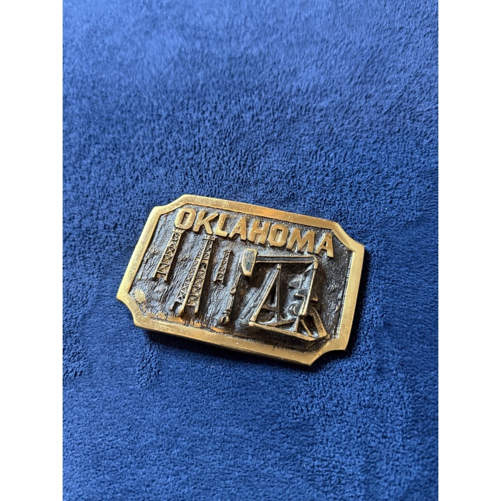 Oklahoma Oil Pumpjack Wildcatter Solid Brass Vintage Belt Buckle NE-2324